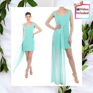 Green Italian Mini Dress Womens M Abito KOR KOR Pleated Drape‎ Cocktail NEW